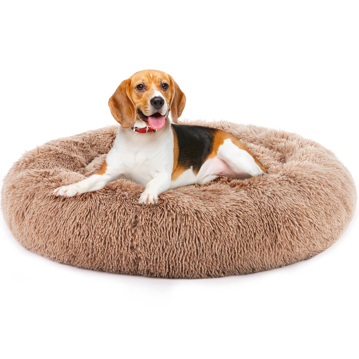 Calming Dog Bed for Small to Large Dogs Washable Pet Bed Anti-Slip Round Fluffy Plush Faux Fur Dog Bed