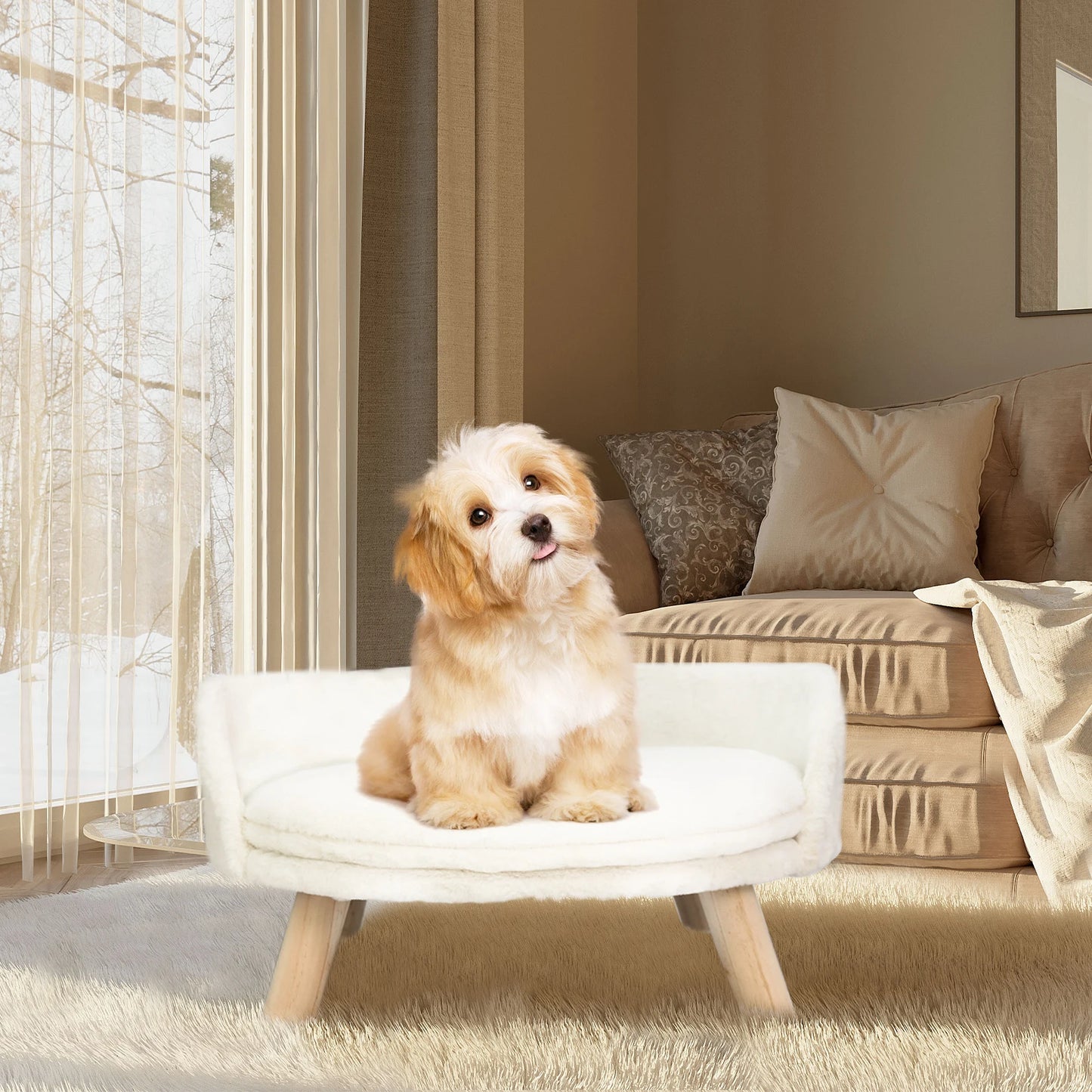 Elevated Dog Sofa Bed Raised Pet Chair Small Dog Couch Bed Removable Cushion Sleep House