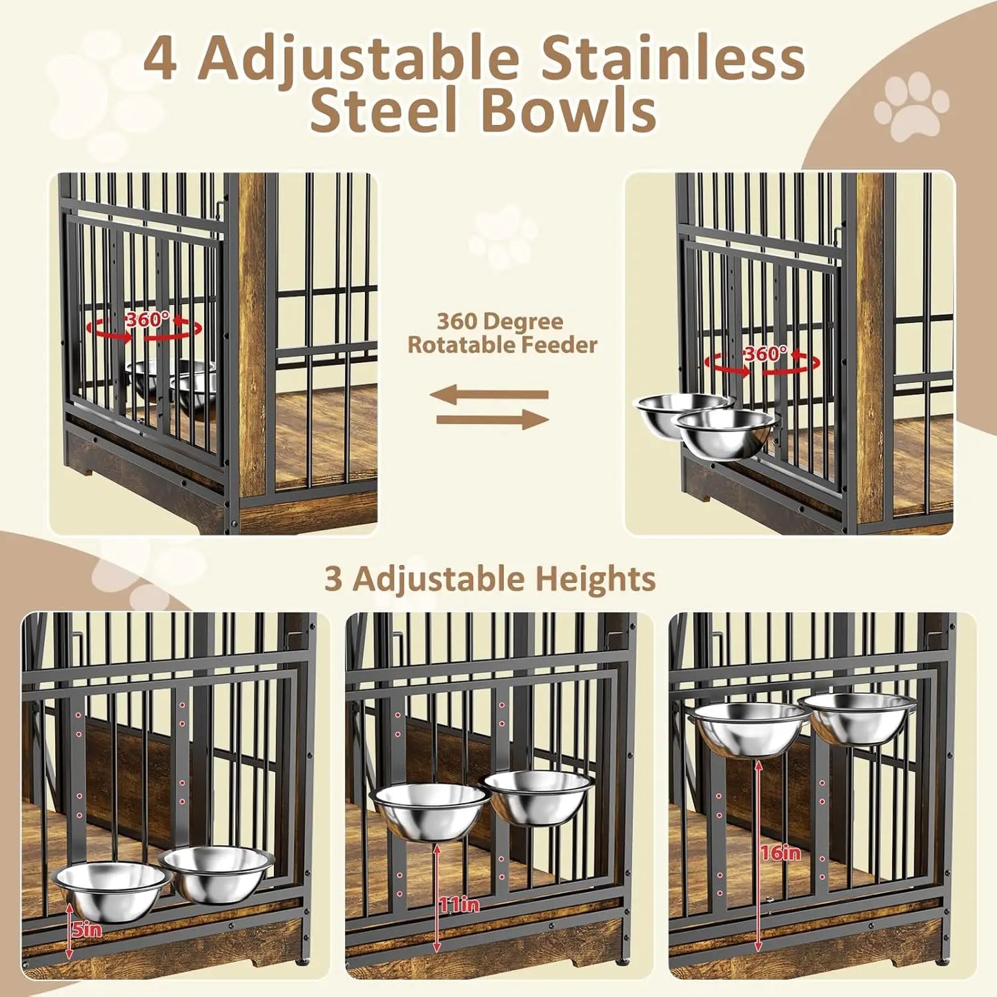 61'' Double Dog Cage Furniture for 2 Dogs, TV Stand Dog Kennel with Adjustable Divider, Heavy Duty Double Dog Crate