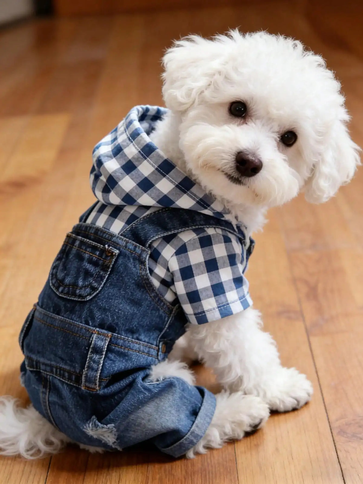 Pet Striped 4-Leg 1 piece Overall, Denim Effect Jumpsuit Suspender Pants Dog Clothes, Spring/Summer Pet Apparel