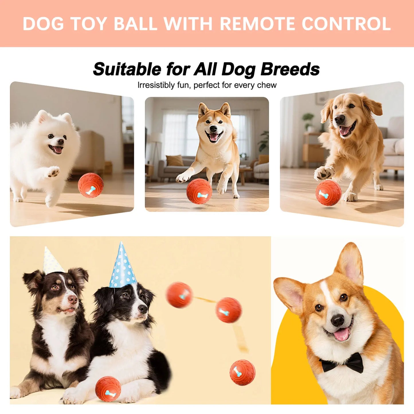 Remote Control Dog Toy Ball Interactive Rolling Ball Auto Moving Dog Toy Multiple Modes Rechargeable Automatic Ball Pet Toy Supplies