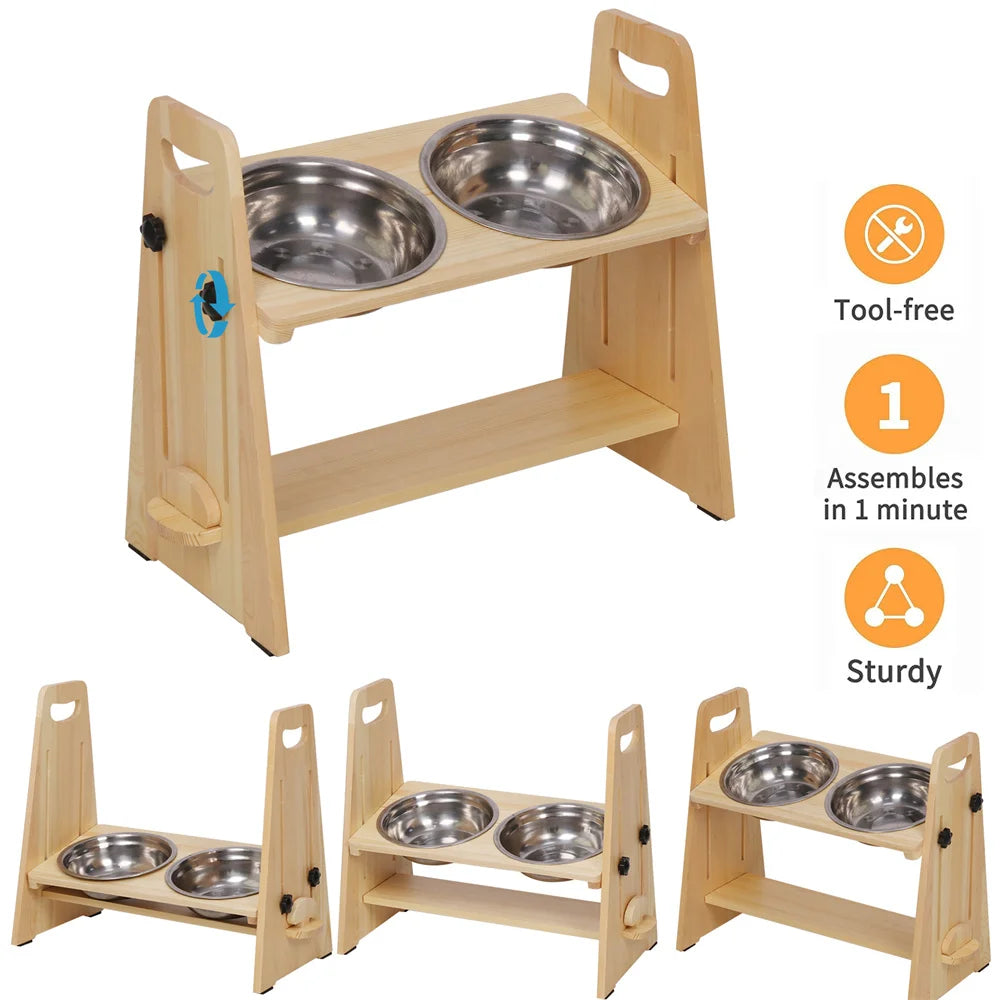 Height Adjustable Elevated Dog Bowls Tall Raised Feeder Stand Dog Food Water Bowl Feeder Station for Small, Medium and Large Dogs