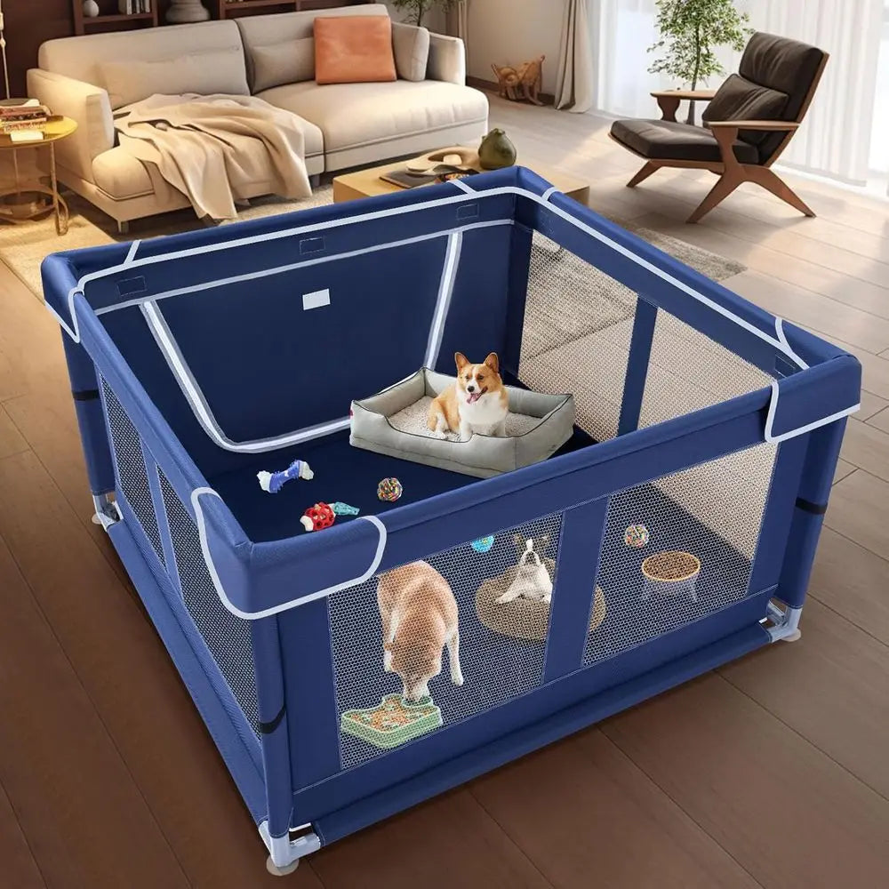 42x42x25.6 Inches Puppy Playpen with Gate, Dog Playpen for Puppies or Small Dogs, DogFence Pet Playpen for Indoor & Outdoor, Stu