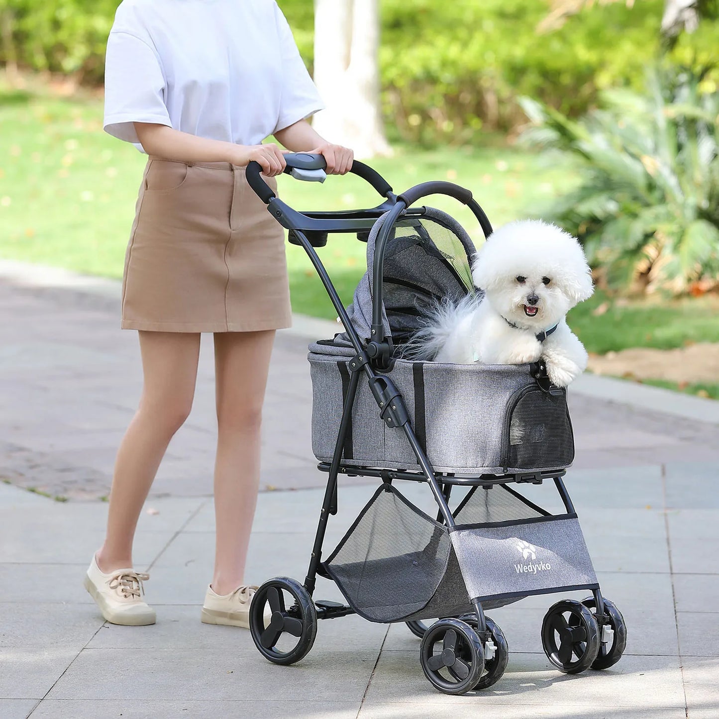 3 in 1 Pet Stroller with Removable Carrier, Folding Stroller for Small/Medium Dogs, Waterproof, All-Terrain, with Sun Screen