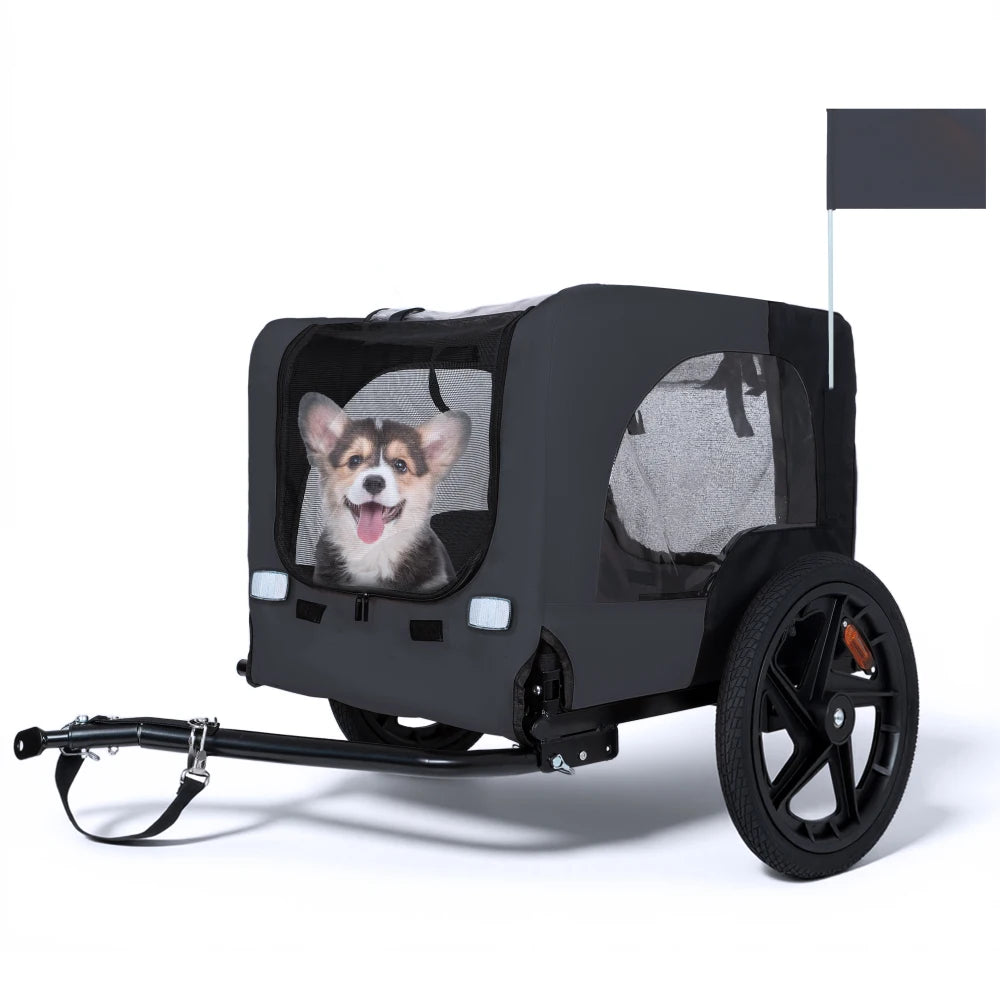 Outdoor Heavy Duty Collapsible Pet Bike Trailer with 16-Inch All-Terrain Wheels & Universal Hitch - Foldable Dog/Cargo Carrier Cart for Bicycles, Black + Dark Gray
