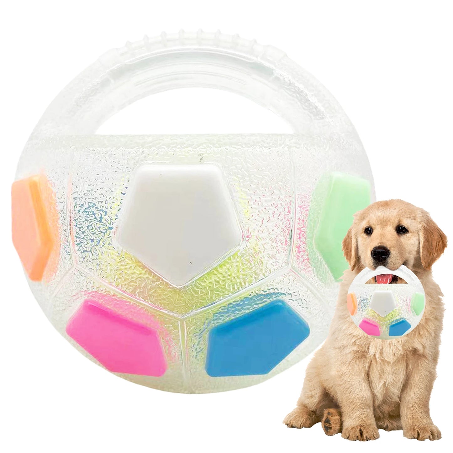 Dog Calming Ball with Handle Football Shape Interactive Squeaky Toy for Small Medium Large Breeds