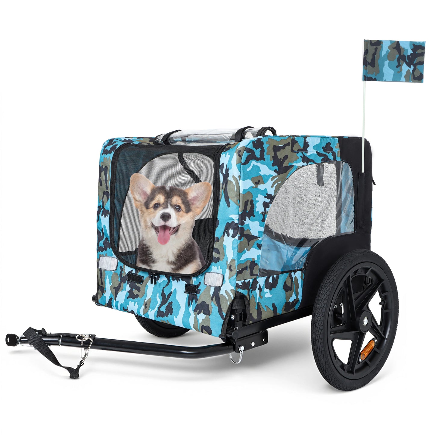 Outdoor Heavy Duty Collapsible Pet Bike Trailer with 16-Inch All-Terrain Wheels & Universal Hitch - Foldable Dog/Cargo Carrier Cart for Bicycles, Black + Dark Gray