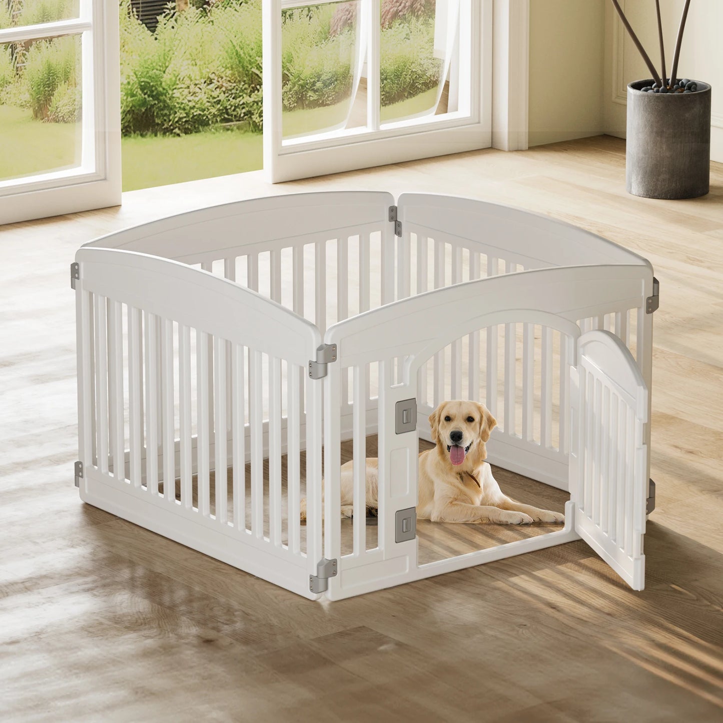 Plastic Dog Playpen 6 Panel 24 inch Expandable Durable Pet Fence for Medium Dogs Indoor Outdoor Folding Portable Puppy Playpen