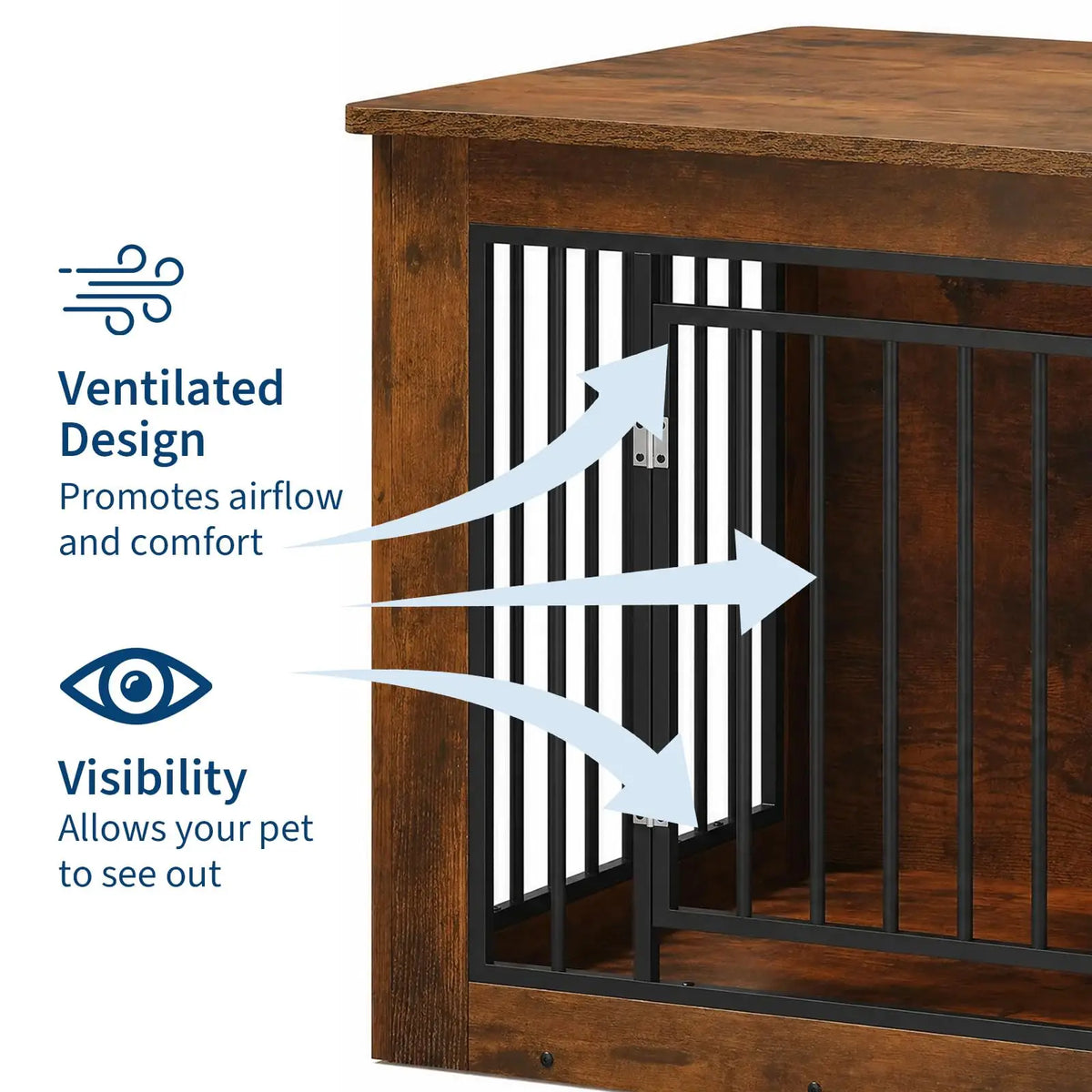 Furniture Style Dog Crate End Table Wooden Kennel For Dogs Brown 38.2 X 24 X 26.8 Inch Chew Resistant Build 2 Doors With Safety Latch Adjustable Legs Good Ventilation Fits Small to Medium Dogs Up  to 75 Lbs