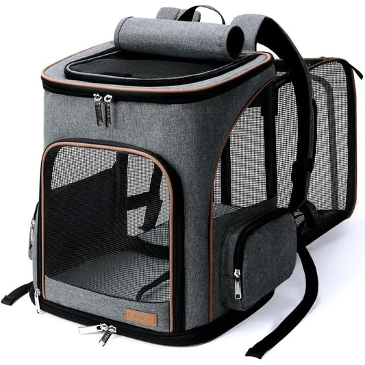 Expandable Pet Backpack Carrier for Small Dogs, Airline-Approved with Safety Leash, Grey