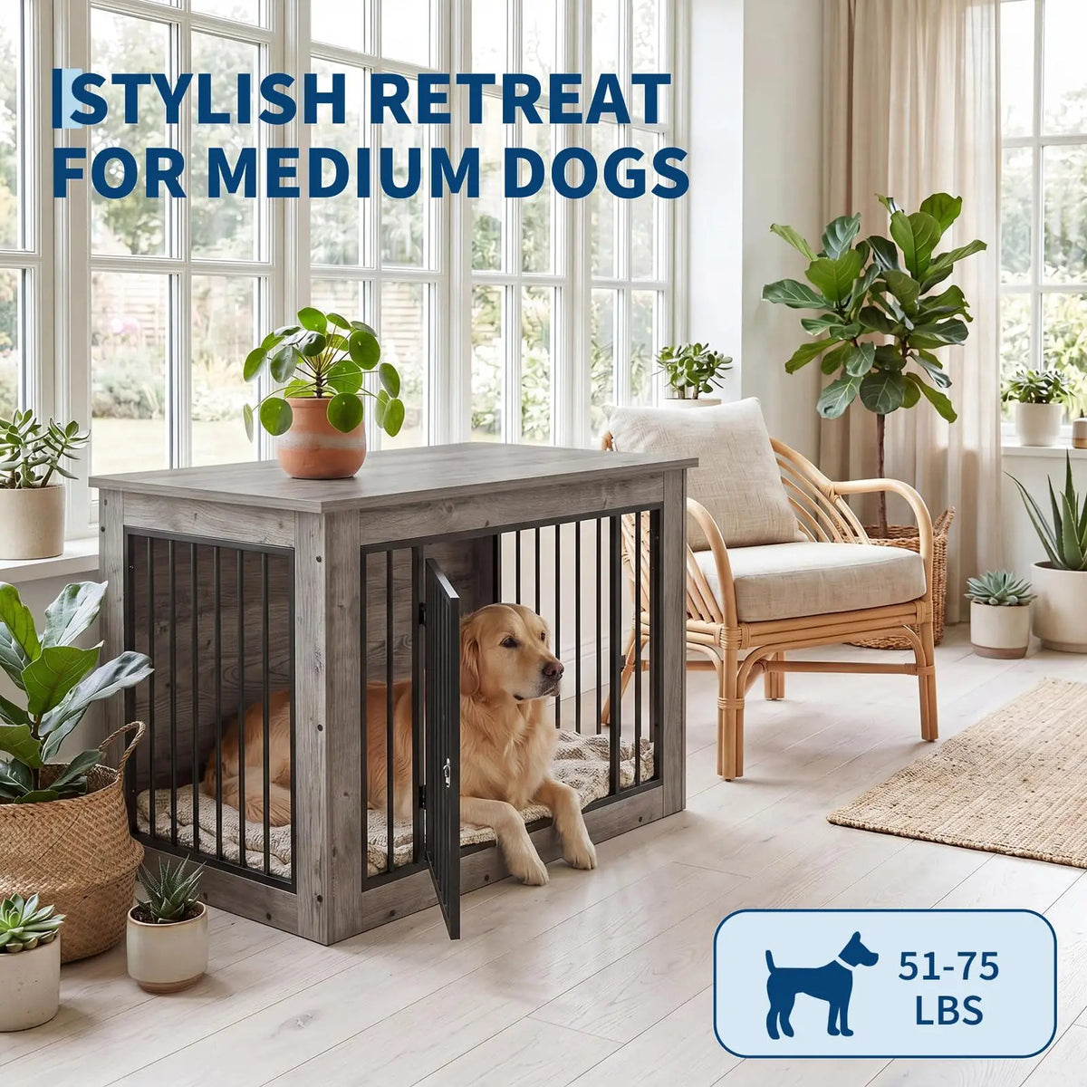 Furniture Style Dog Crate End Table Wooden Kennel For Dogs Brown 38.2 X 24 X 26.8 Inch Chew Resistant Build 2 Doors With Safety Latch Adjustable Legs Good Ventilation Fits Small to Medium Dogs Up  to 75 Lbs
