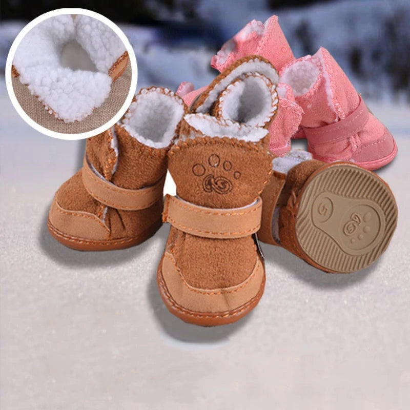 Small Dog Shoes 4pcs Thick Warm Rain Snow Carton Boots Walking Puppy Sneakers Dog Accessories