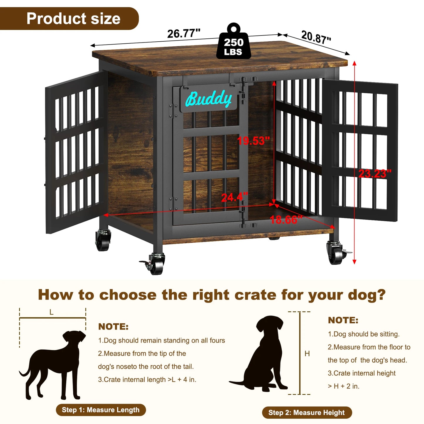 Dog Crate Furniture with Casters, Heavy Duty Dog Kennel Indoor for Small to Large Dogs, Decorate House as TV Stand, Bedside Table