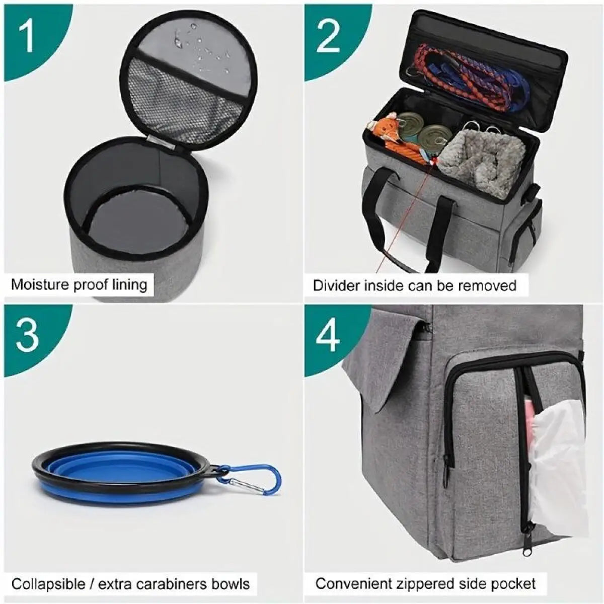 Travel Bag Set Airline Approved Dog Travel Organizer Weekend Tote Multi Function Pockets Supplies Bowls Containers