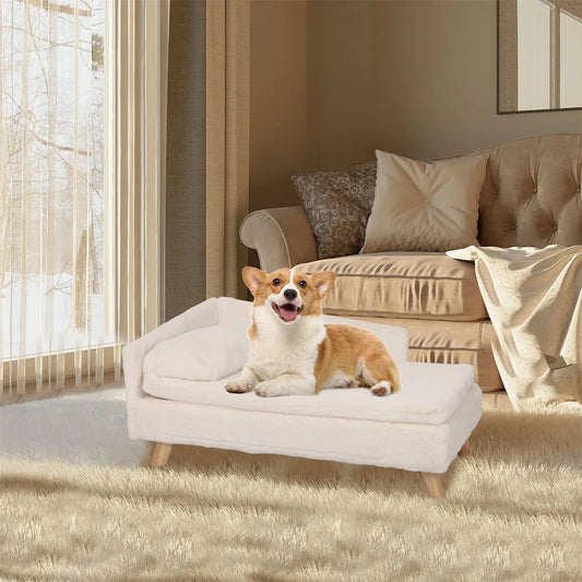 Elevated Bed for Small Dogs, Nordic Pet Bed with Cozy Waterproof Pad, Pet Sofa Bed with Sturdy Wood Legs