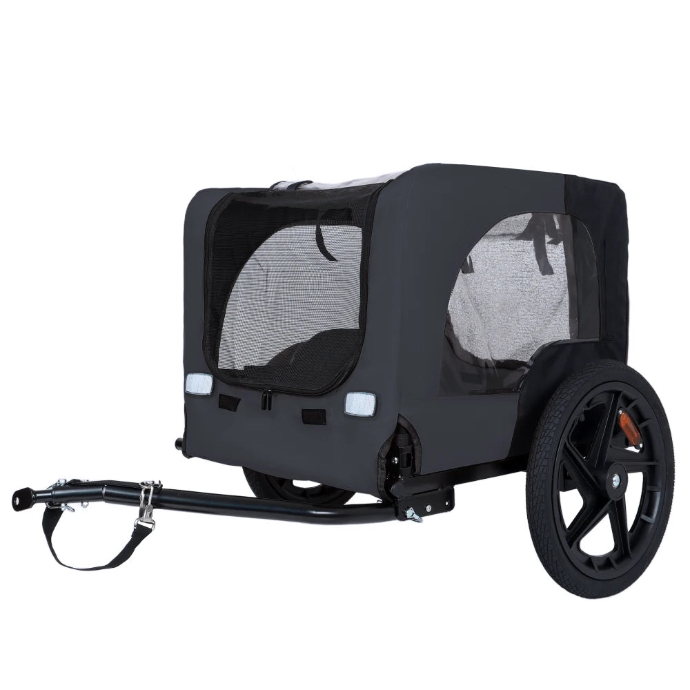 Outdoor Heavy Duty Collapsible Pet Bike Trailer with 16-Inch All-Terrain Wheels & Universal Hitch - Foldable Dog/Cargo Carrier Cart for Bicycles, Black + Dark Gray