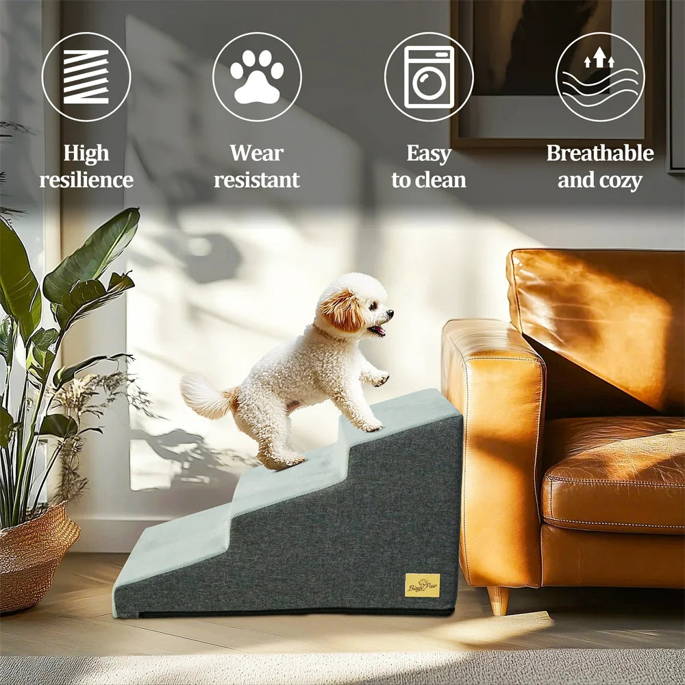 Small Dog Stairs, Ramp, Ladder High-Density Foam Sponge Dogs Sofa Removable and Washable Training Pet Ramp Stairs 3/4/5 Steps