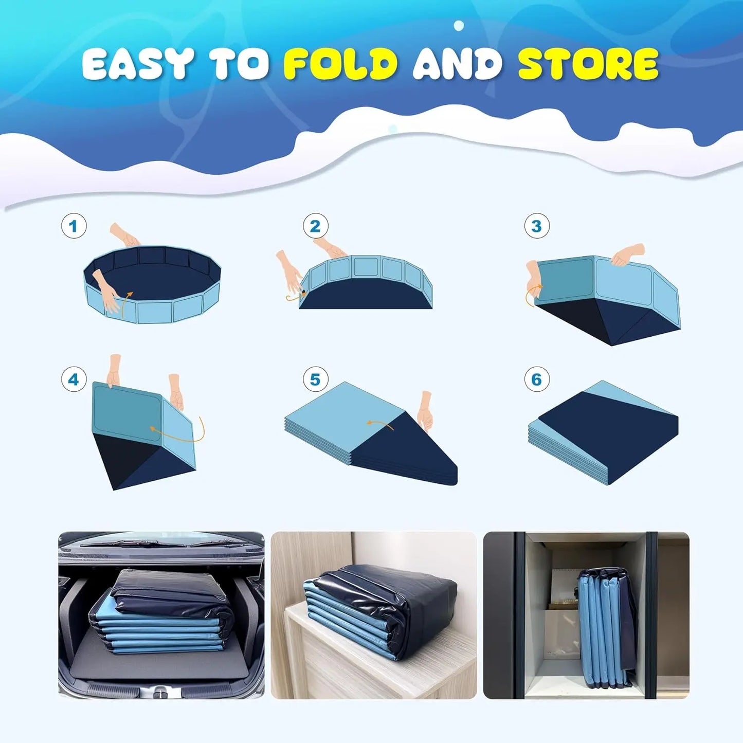 107 Inch Foldable Dog Pool, Extra Large Collapsible Hard Plastic Dog Kiddie Swimming Pool, Portable