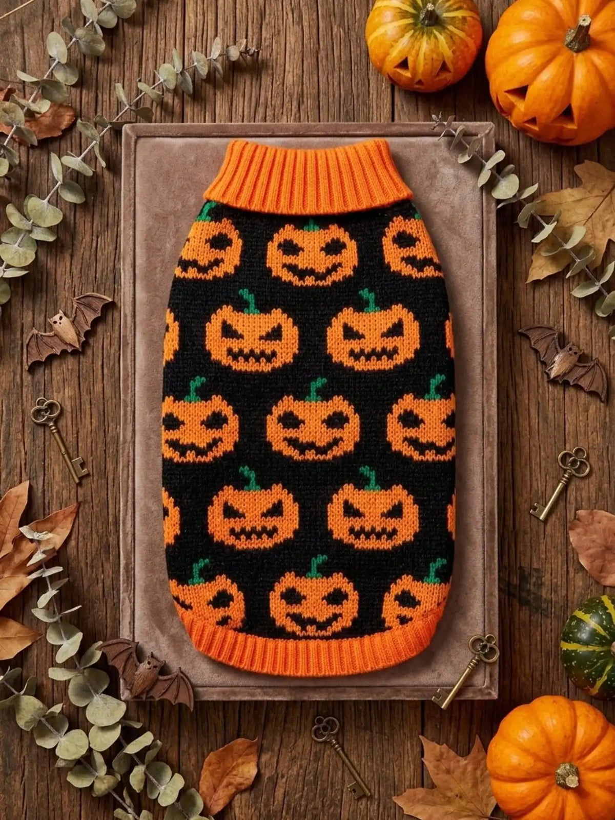 Pumpkin Face Printed 1 piece Sweater for Small And Medium Sized Dogs Halloween Ghost Festival Color Blocked Warm Knitted Sweater Pet Clothing