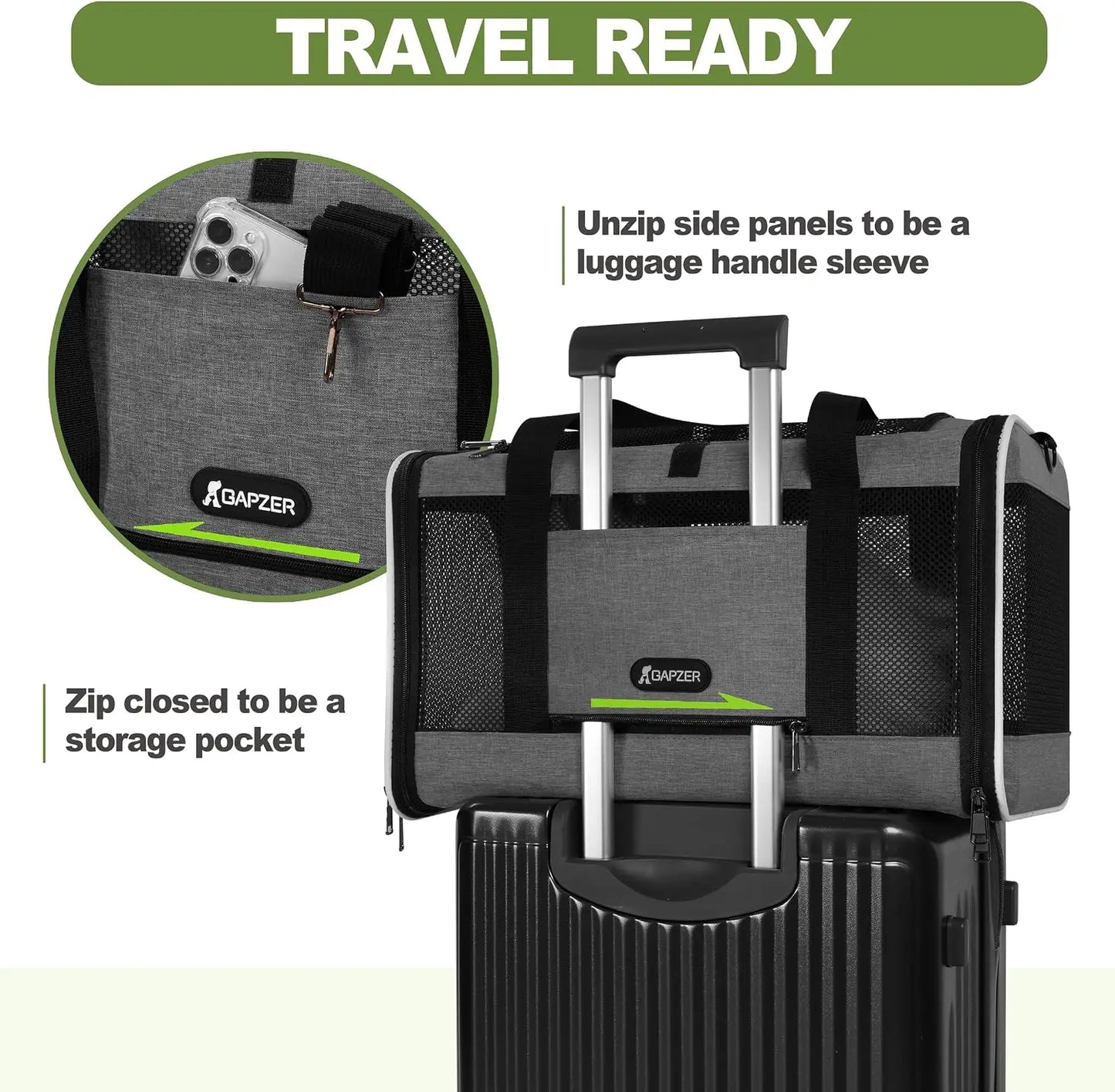 Soft Pet Carrier Bag 18x11x11 Top Load Travel Crate for Dogs, Puppies and Other Animals Under 25 lbs with Escape-Proof Zippers