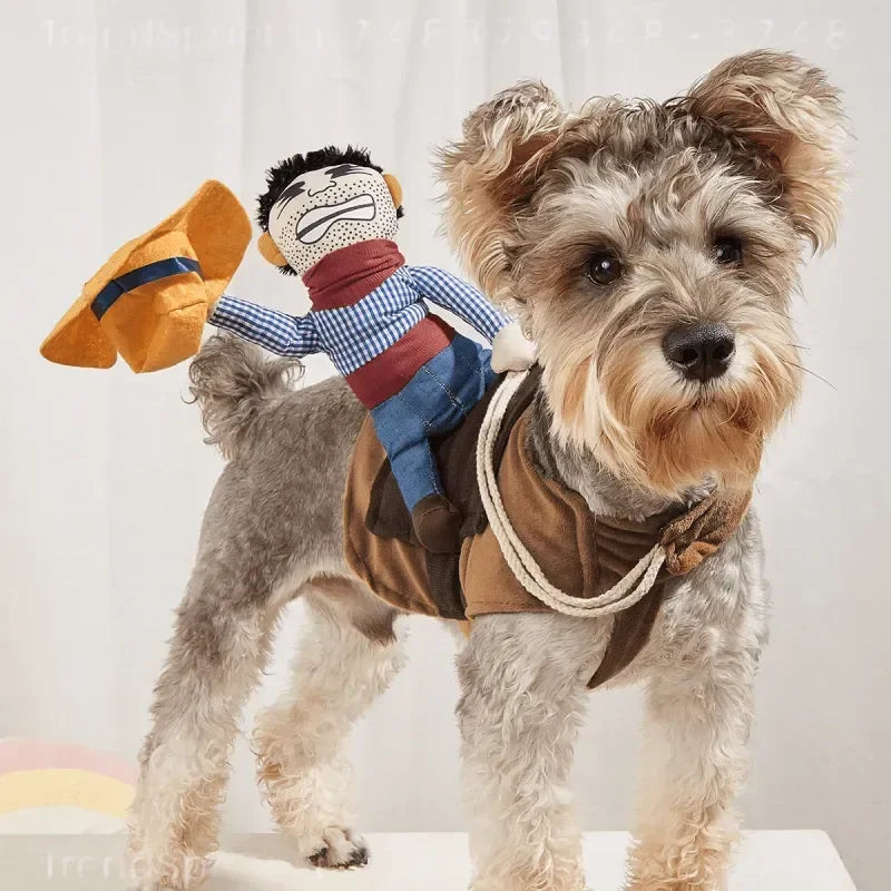 Halloween Pet Dog Costume Funny Riding Cowboy Knight Transformation Outfit Creative Quirky Dog Clothes For Golden Retriever Teddy Halloween Party Cosplay Apparel