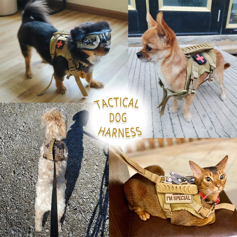 Tactical Puppy Harness Leash Set For Small Dogs, Adjustable Harnesses Vest For Training Walking Military Dog Accessories