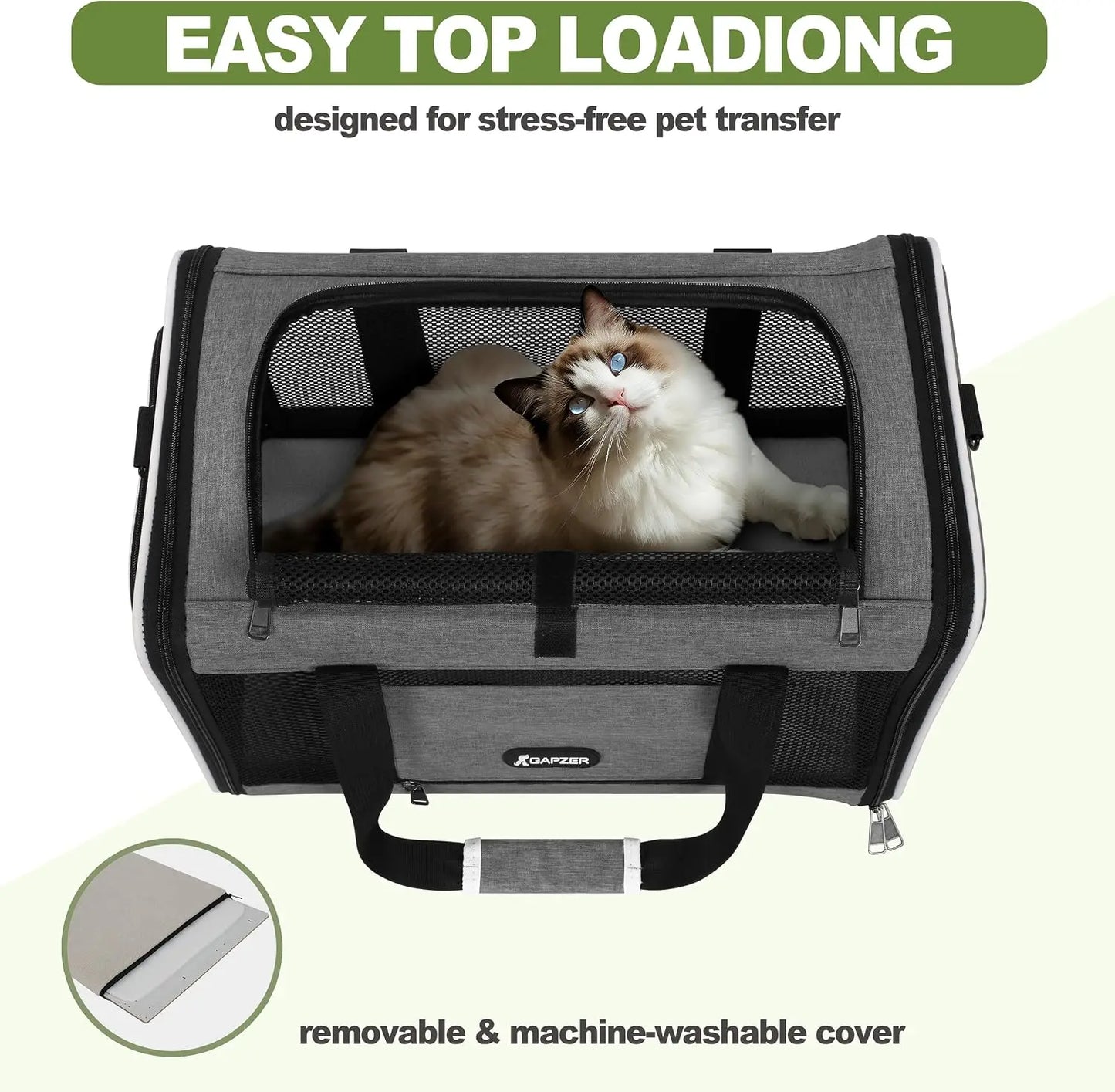 Soft Pet Carrier Bag 18x11x11 Top Load Travel Crate for Dogs, Puppies and Other Animals Under 25 lbs with Escape-Proof Zippers