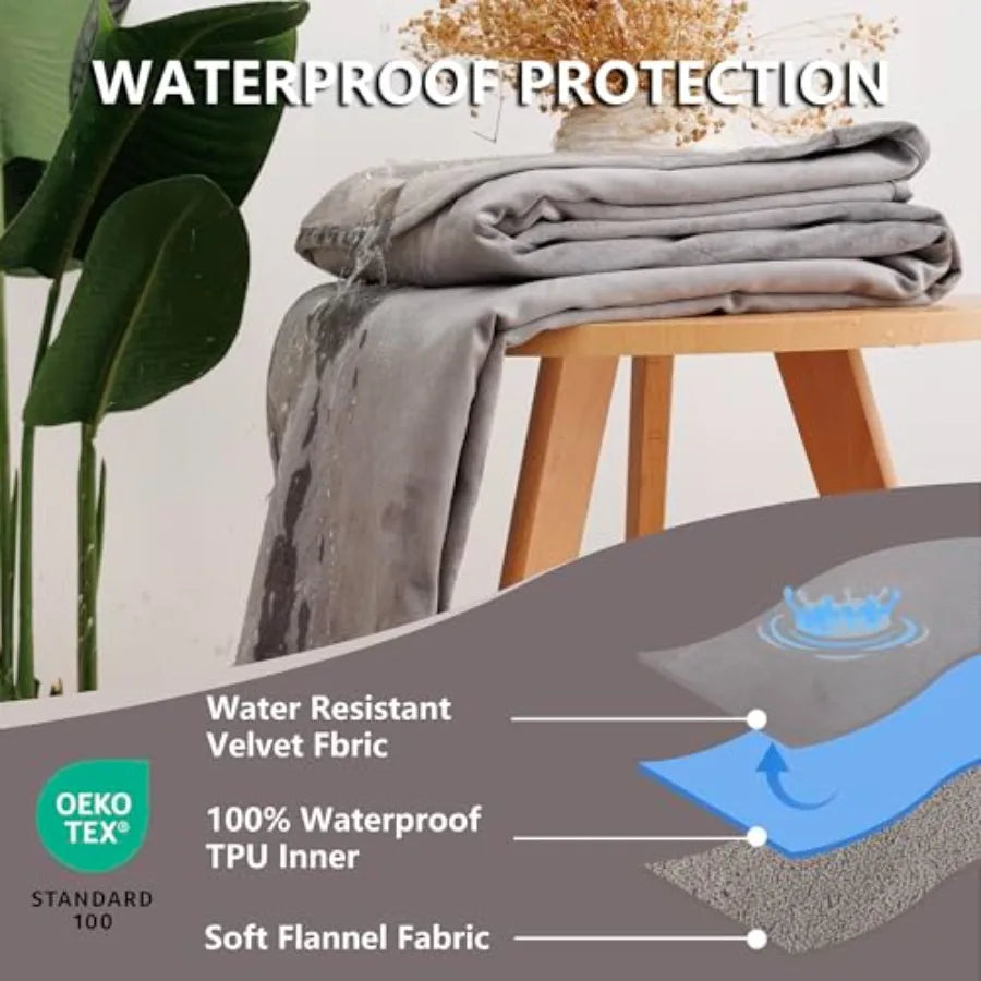 Waterproof Dog Blanket for Bed, Reversible Pet Couch Throw Blankets Leak Proof Sofa Protector for Furniture Machine Washable