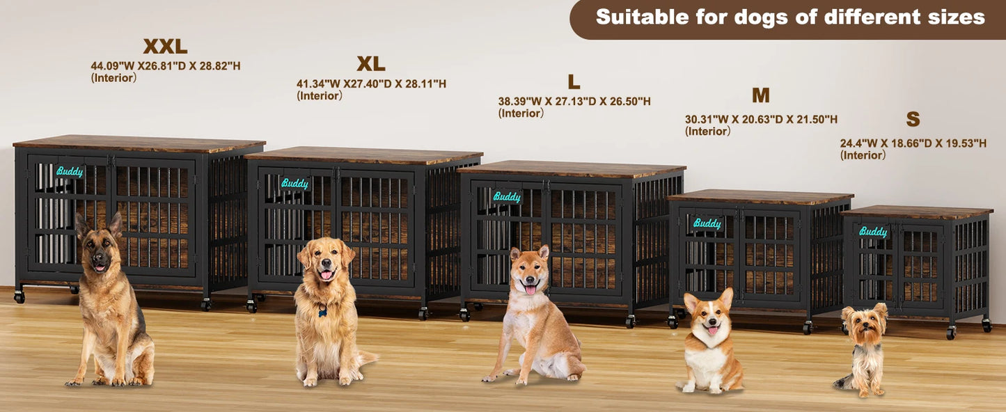 Dog Crate Furniture with Casters, Heavy Duty Dog Kennel Indoor for Small to Large Dogs, Decorate House as TV Stand, Bedside Table