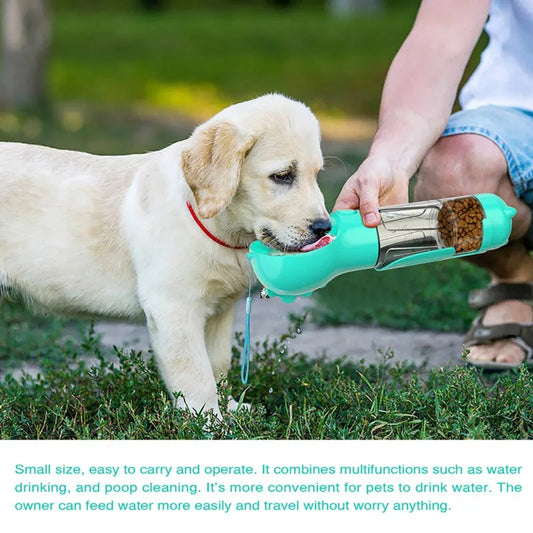 300ml Dog Water Bottle 4 in 1 Portable Pet Water Bowl Dispenser with Dog Whistle, Pet Travel Water Cup with Food Container