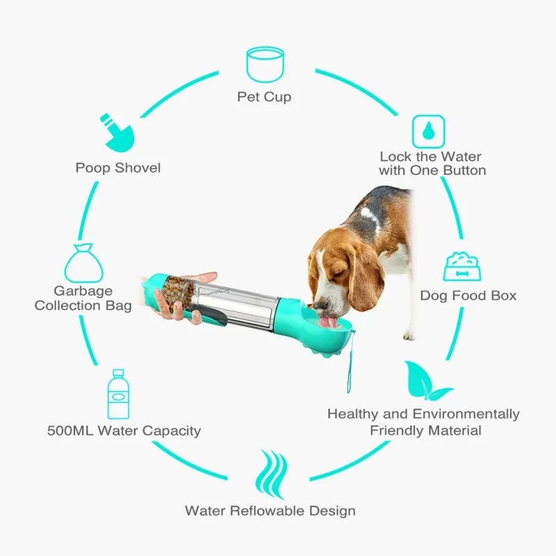 300ml Dog Water Bottle 4 in 1 Portable Pet Water Bowl Dispenser with Dog Whistle, Pet Travel Water Cup with Food Container