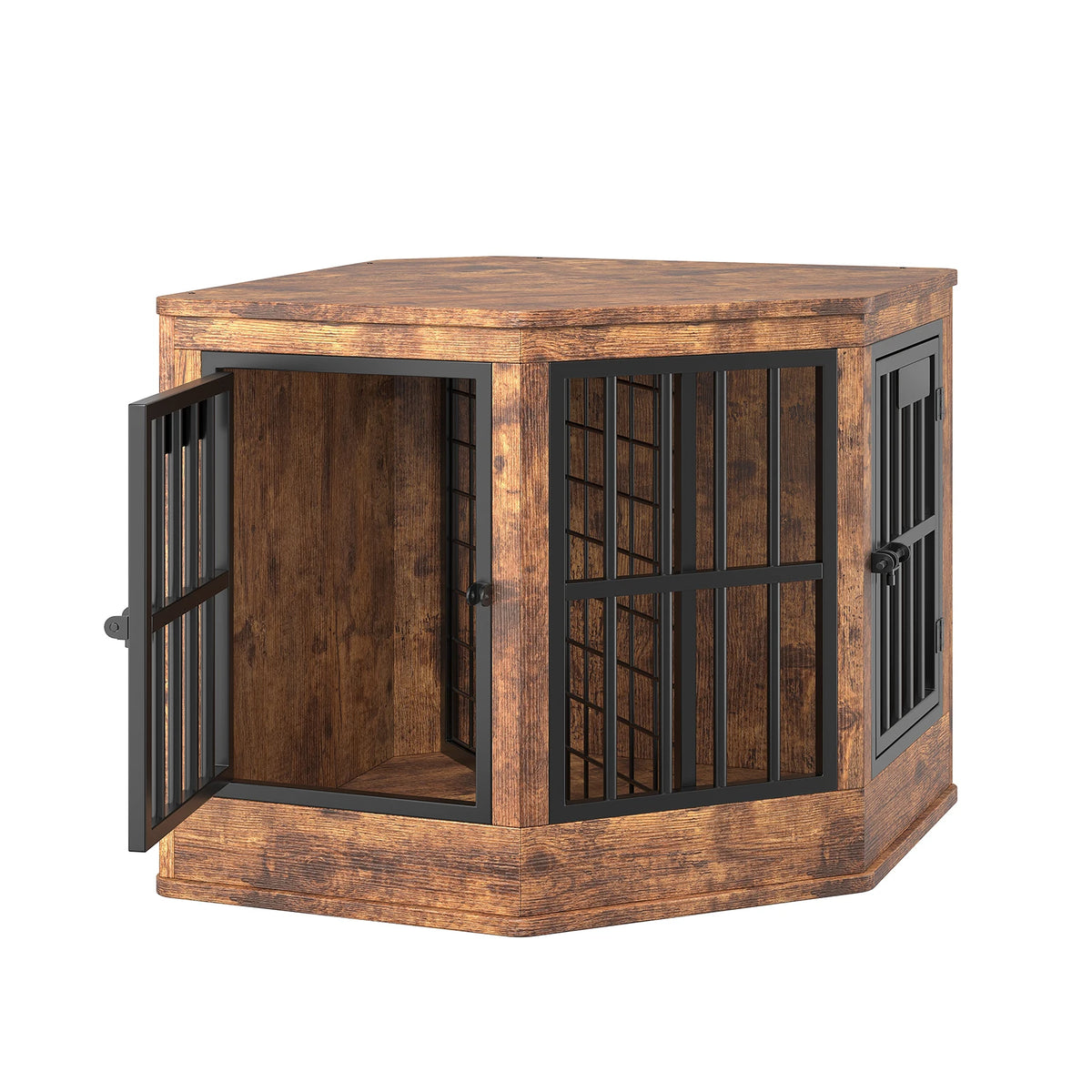 Corner Dog Crate Furniture Modern Indoor Dog Cage Decorative Pet House TV Stand for Medium and Large Sized Dogs Kennel Brown