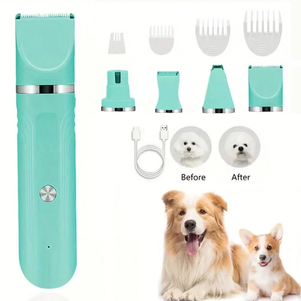 Pet Hair Clipper 4-in-1 Rechargeable Dog Trimmer Kit Cordless Electric Grooming Shaver with Comb Guide for Puppy