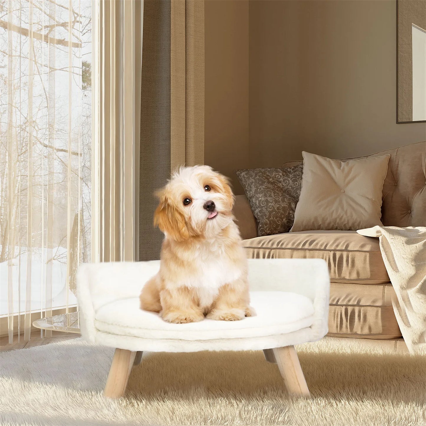 Elevated Dog Sofa Bed Raised Pet Chair Small Dog Couch Bed Removable Cushion Sleep House
