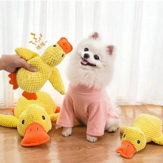 Squeaky Plush Duck Dog Toy Bite Resistant Puppy Chew Toy Teeth Grinding Companion Sleep Toy