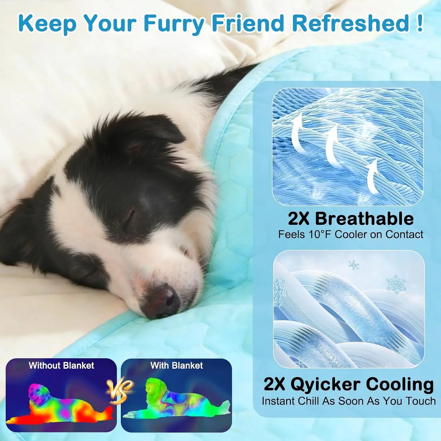 Waterproof Reversible Dog Cooling Mat 40"x30" with Ice Silk, Thick & Durable Summer Blanket for Sofa, Bed, Crate, Car Seat