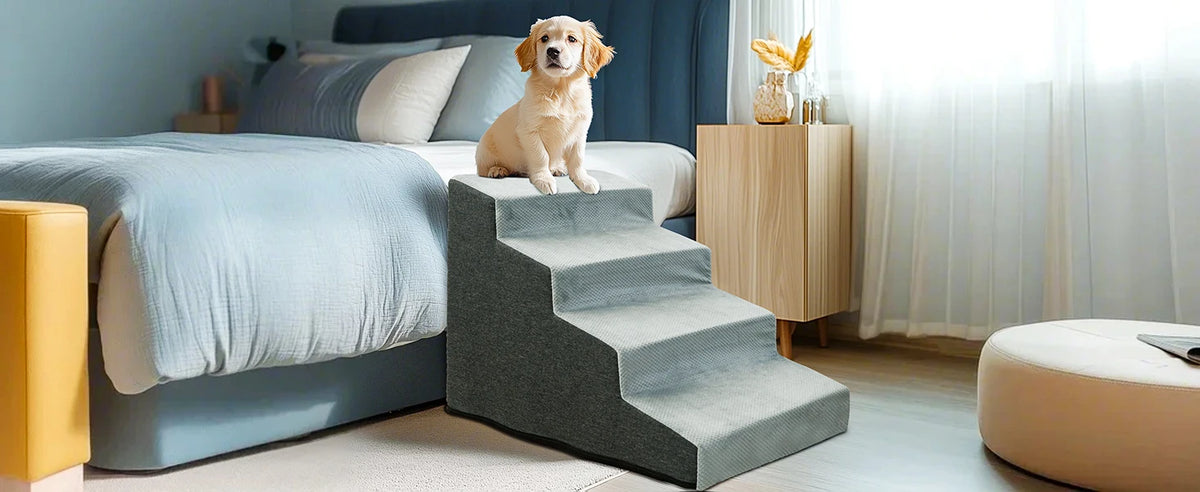Small Dog Stairs, Ramp, Ladder High-Density Foam Sponge Dogs Sofa Removable and Washable Training Pet Ramp Stairs 3/4/5 Steps