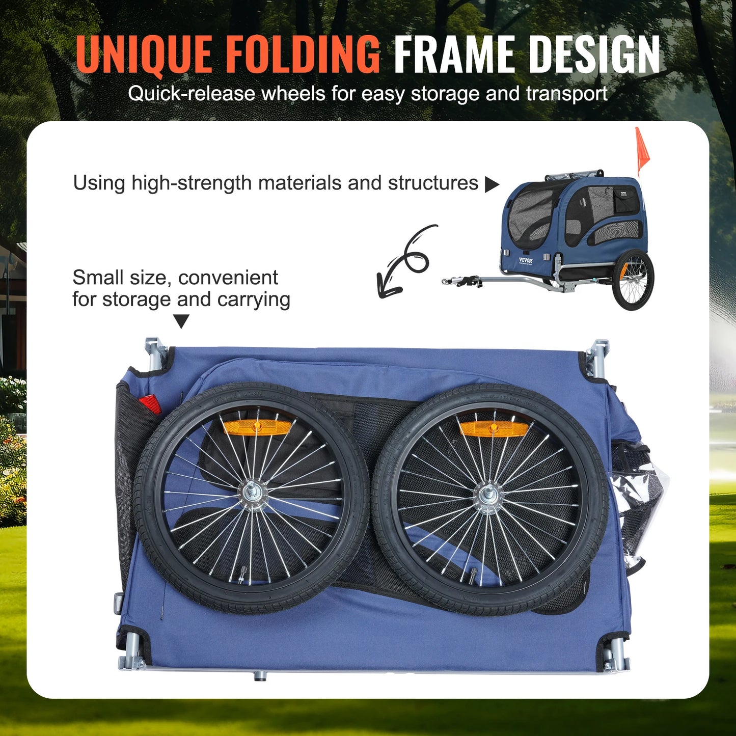 Bicycle Carrier for Small to Medium Dogs, Trailer with Coupler, Reflectors, Flag, and Collapsible to Store Up to 100lbs