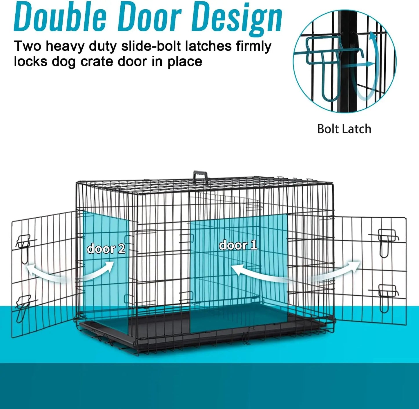 24 Inch Portable Folding Metal Crate for Small Dogs, Double Door Indoor Outdoor Kennel with Leak-Proof Tray