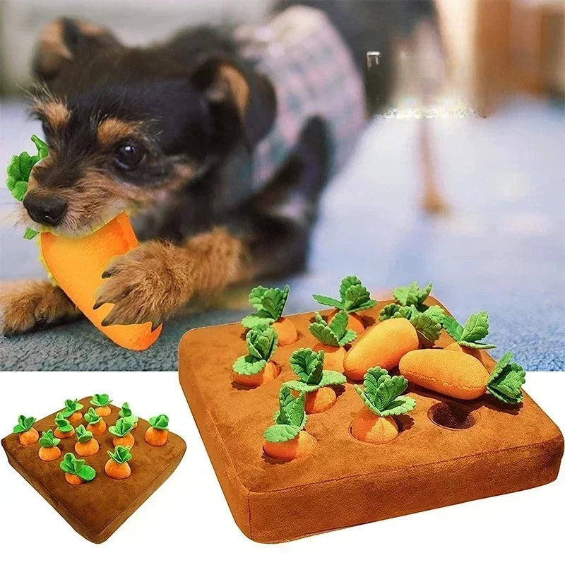 Innovative Dog Toys Snuffle Mat for Small Dogs Plush Carrot Toy Mat Plush Vegetable Field with 6 Pull Carrot Interactive Toys