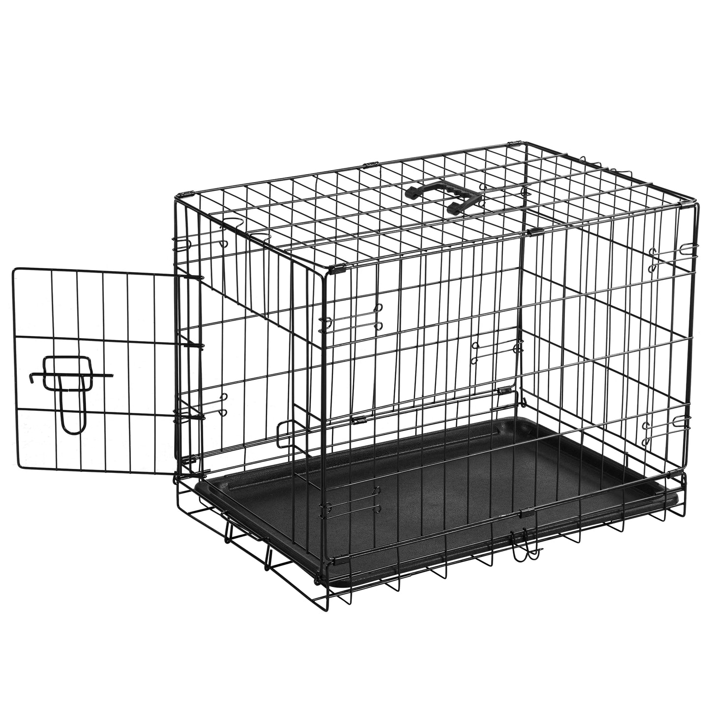 JHK Single Door 30 Inch Folding Metal Wire Dog Cage with Plastic Leak-Proof Pan Tray Small Dog Kennel for Indoor Outdoor