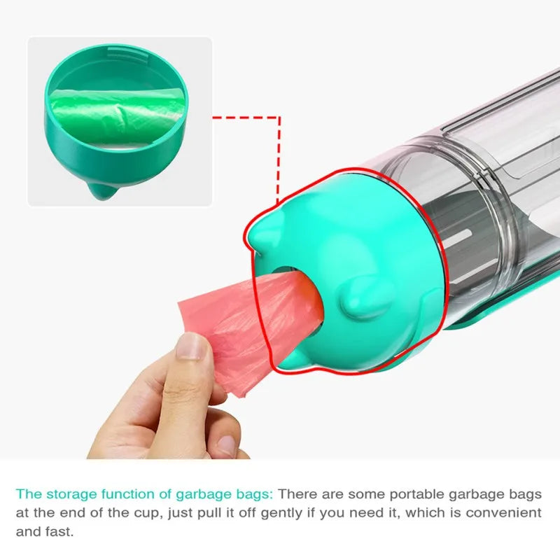 300ml Dog Water Bottle 4 in 1 Portable Pet Water Bowl Dispenser with Dog Whistle, Pet Travel Water Cup with Food Container