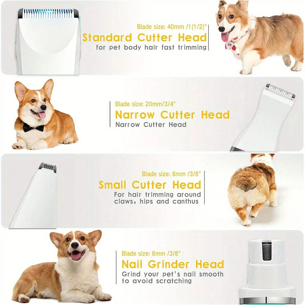 Pet Hair Clipper 4-in-1 Rechargeable Dog Trimmer Kit Cordless Electric Grooming Shaver with Comb Guide for Puppy