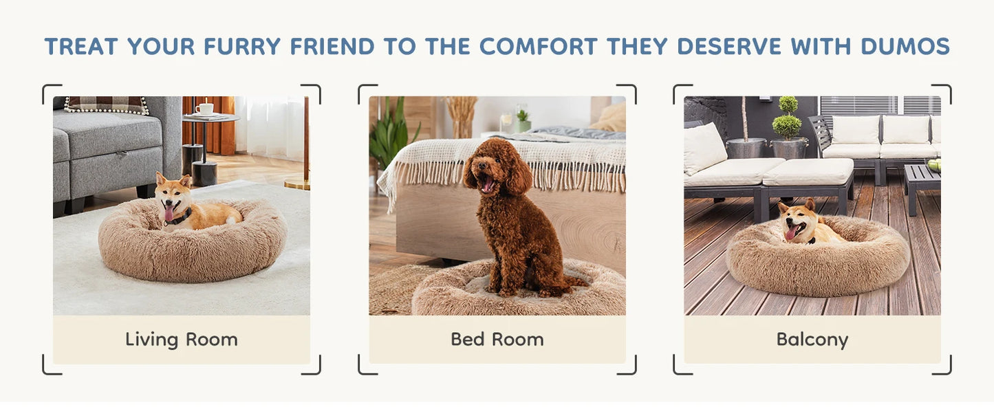 Calming Dog Bed for Small to Large Dogs Washable Pet Bed Anti-Slip Round Fluffy Plush Faux Fur Dog Bed