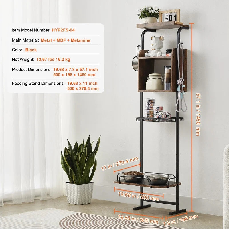 Raised Dog Feeding Station with Storage and Toy Organizer for Dry Food Bowl