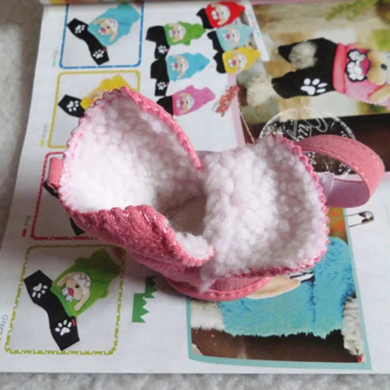 Small Dog Shoes 4pcs Thick Warm Rain Snow Carton Boots Walking Puppy Sneakers Dog Accessories