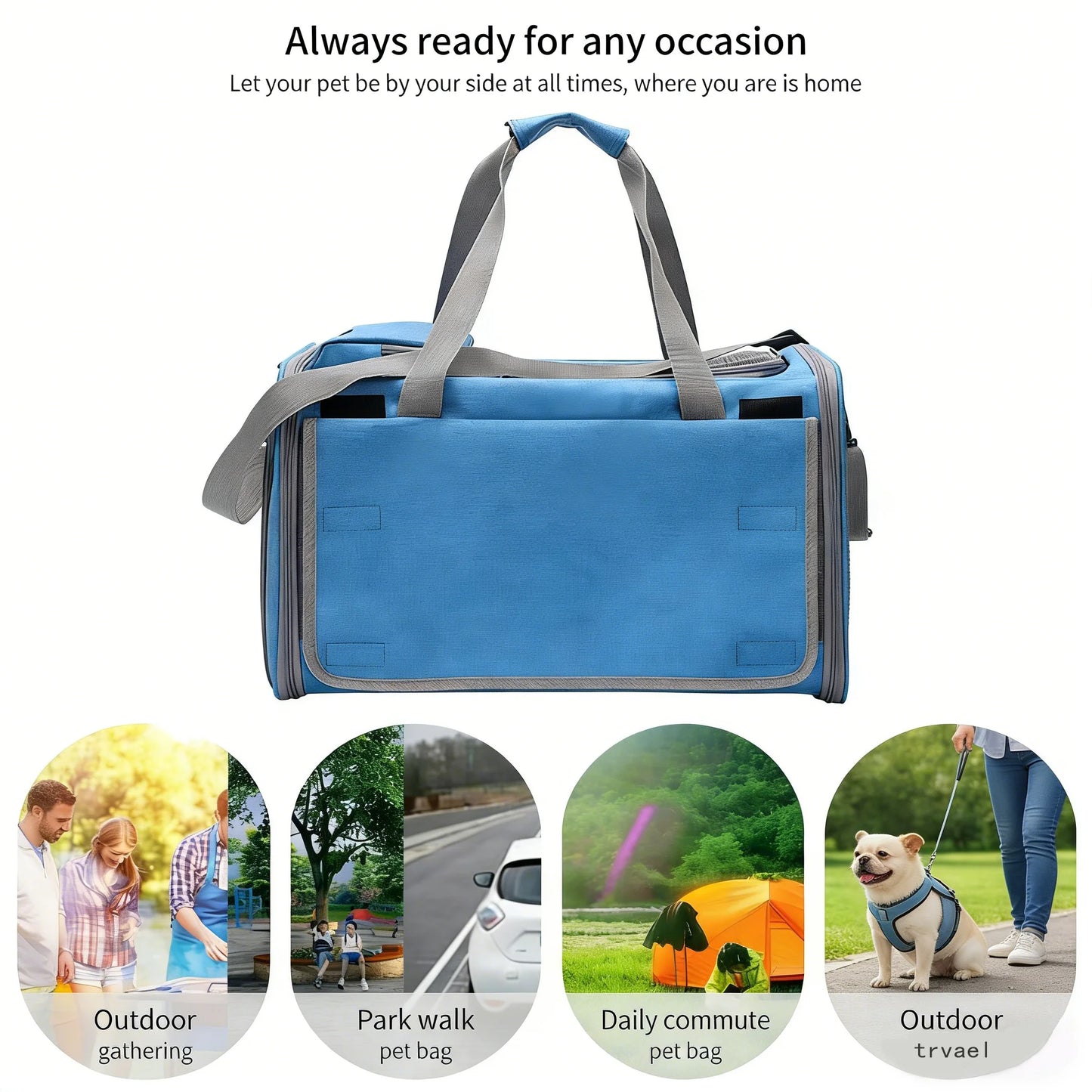 Portable Expandable Small Dog Travel Bag Soft-Sided Transparent Breathable Lightweight Handheld or Crossbody Outdoor Pet Bag Stylish