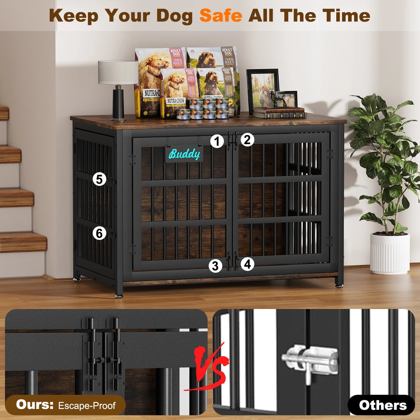 Dog Crate Furniture with Casters, Heavy Duty Dog Kennel Indoor for Small to Large Dogs, Decorate House as TV Stand, Bedside Table