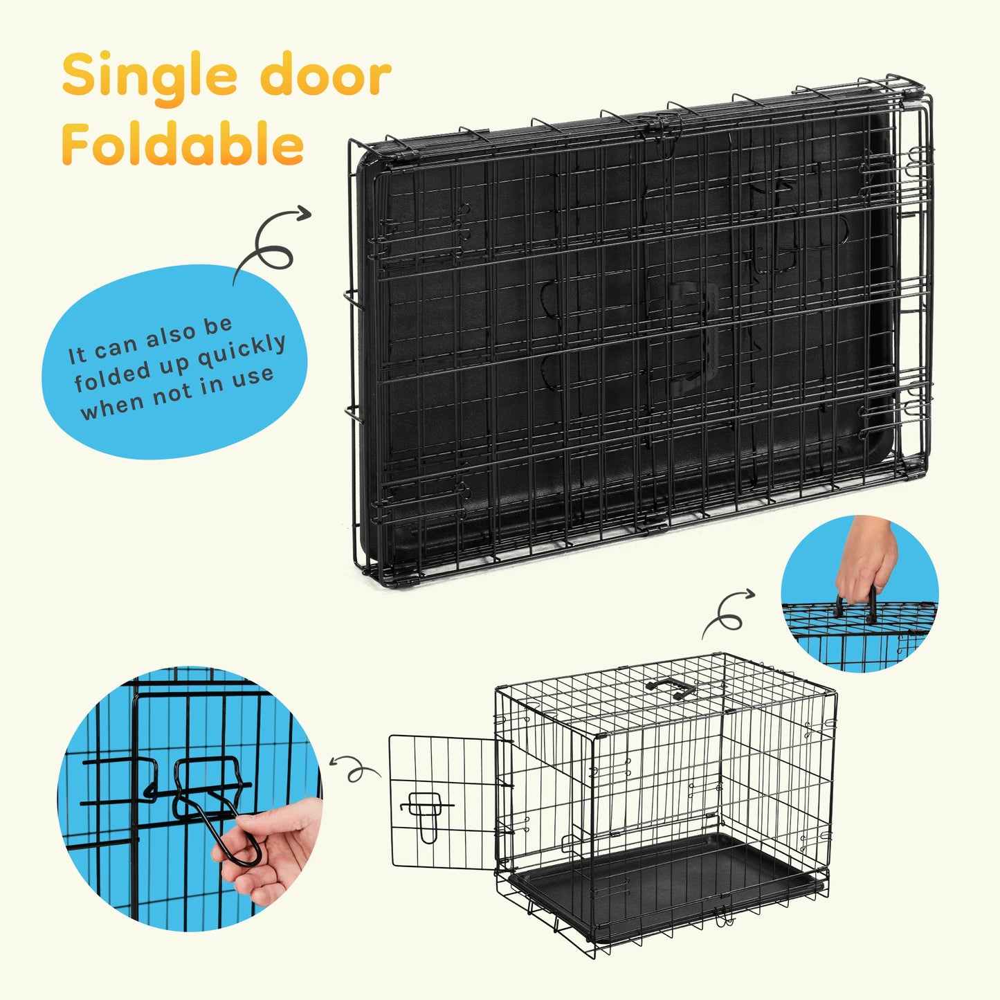 JHK Single Door 30 Inch Folding Metal Wire Dog Cage with Plastic Leak-Proof Pan Tray Small Dog Kennel for Indoor Outdoor
