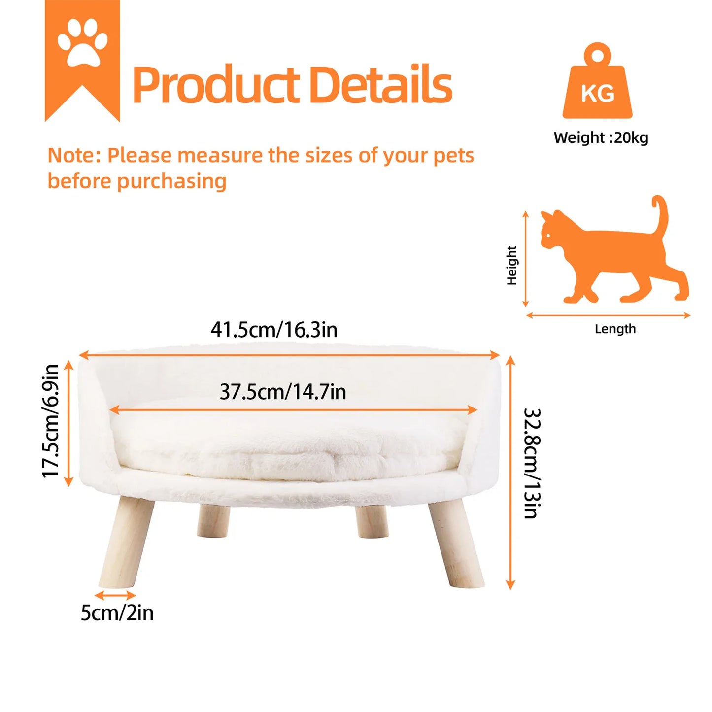 Elevated Dog Sofa Bed Raised Pet Chair Small Dog Couch Bed Removable Cushion Sleep House